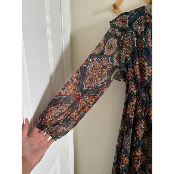 Loft Dress Women's Small Petite Tapestry Ruffle V Neck Midi Bohemian - Picture 5 of 11